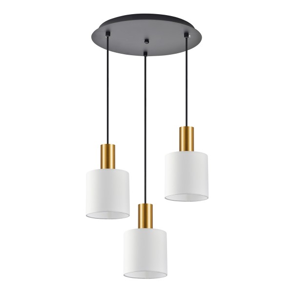 SE21-GM-4-3BL-SH1 ADEPT TUBE Gold Matt Pendant White Fabric Shade+