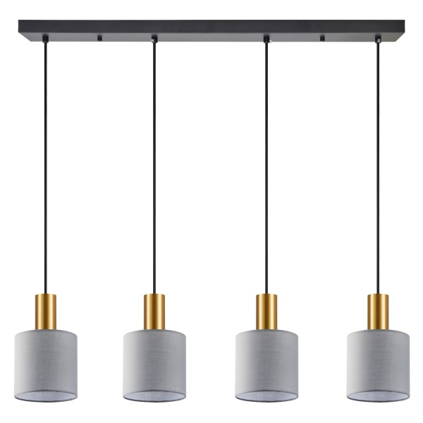 SE21-GM-4-4BL-SH2 ADEPT TUBE Gold Matt Pendant Grey Fabric Shade+