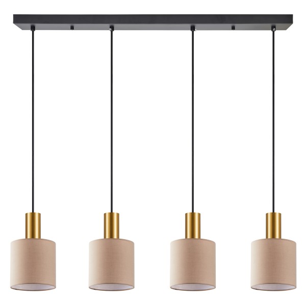 SE21-GM-4-4BL-SH3 ADEPT TUBE Gold Matt Pendant Brown Fabric Shade+