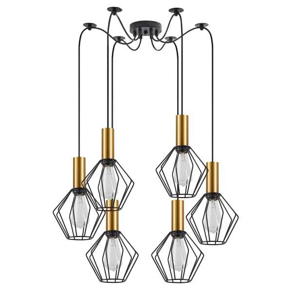 SE21-GM-4-BL6-GR1 ADEPT TUBE Gold Matt Pendant Black Metal Grid+