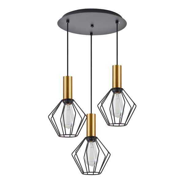 SE21-GM-4-3BL-GR1 ADEPT TUBE Gold Matt Pendant Black Metal Grid+