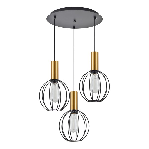 SE21-GM-4-3BL-GR1 ADEPT TUBE Gold Matt Pendant Black Metal Grid+