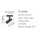 MF30-05-01 MAGNETIC FLEX 48V Spotlight 12W  960Lm 3000K  Beam Angle 36°  Lightings Surface Moun