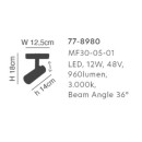 MFS30-05-01 MAGNETIC FLEX  Smart 48V Spotllight 12W 960Lm Dim 2700K-6000K  Beam Angle 36° Light