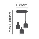 SE21-BL-4-3BL-SH123 ADEPT FLEX Black Pendant White, Grey, Brown Fabric Shade+