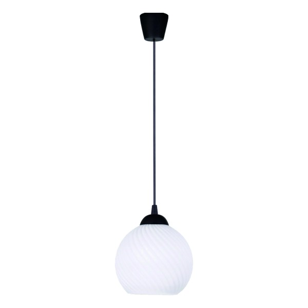 KQ 8865-1 SWIRL BLACK PENDANT WITH WHITE GLASS