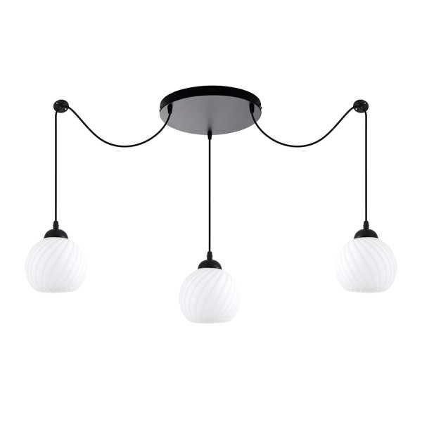 KQ 8865-3A SWIRL BLACK PENDANT WITH WHITE GLASSES Ε3