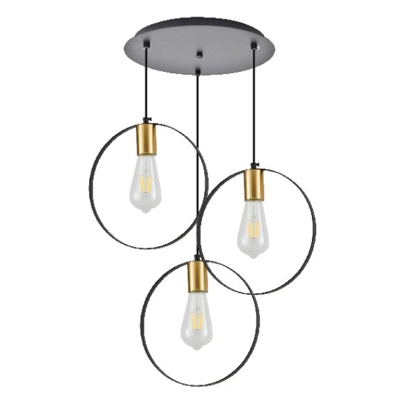 KQ 9016-3P HOOP PENDANT BLACK & BRUSHED BRASS+