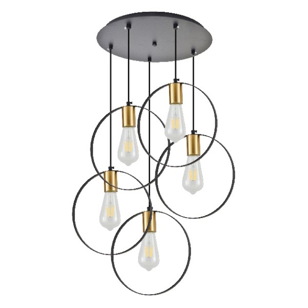 KQ 9016-5P HOOP PENDANT BLACK & BRUSHED BRASS+