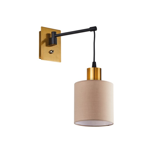 SE21-GM-9-SH3 ADEPT WALL LAMP Gold Matt and Black Metal Wall Lamp Brown Shade+