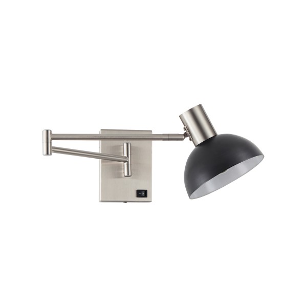 SE21-NM-52-MS3 ADEPT WALL LAMP Nickel Matt Wall lamp with Switcher and Black Metal Shade+