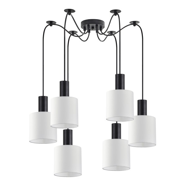 SE21-BL-4-BL6-SH1 ADEPT TUBE Black Pendant White Fabric Shade+