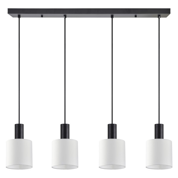 SE21-BL-4-4BL-SH1 ADEPT TUBE Black Pendant White Fabric Shade+