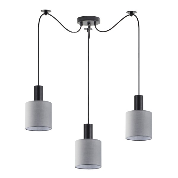 SE21-BL-4-BL3-SH2 ADEPT TUBE Black Pendant Grey Fabric Shade+