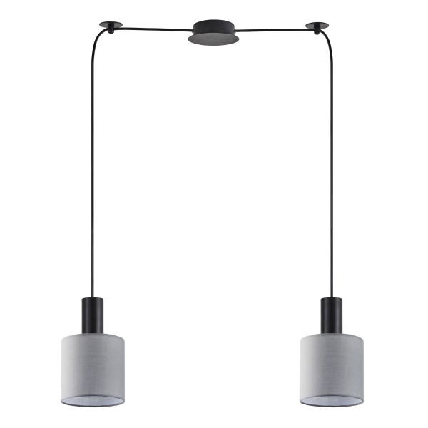 SE21-BL-4-BL2-SH2 ADEPT TUBE Black Pendant Grey Fabric Shade+