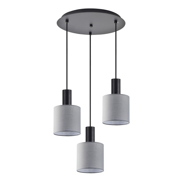 SE21-BL-4-3BL-SH2 ADEPT TUBE Black Pendant Grey Fabric Shade+