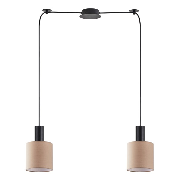 SE21-BL-4-BL2-SH3 ADEPT TUBE Black Pendant Brown Fabric Shade+