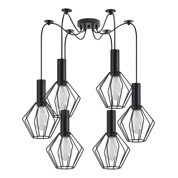 SE21-BL-4-BL6-GR1 ADEPT TUBE Black Pendant Black Metal Grid+