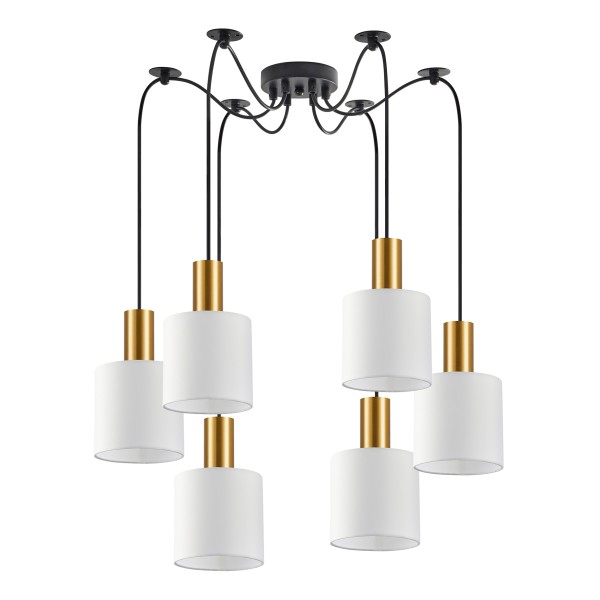 SE21-GM-4-BL6-SH1 ADEPT TUBE Gold Matt Pendant White Fabric Shade+