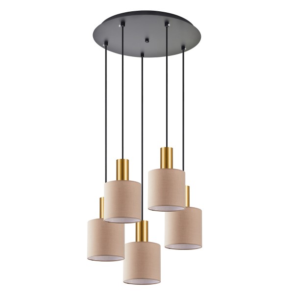 SE21-GM-4-5BL-SH3 ADEPT TUBE Gold Matt Pendant Brown Fabric Shade+