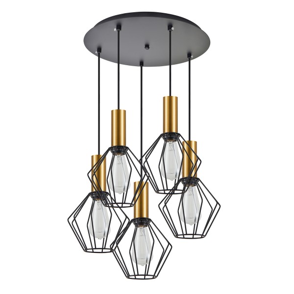 SE21-GM-4-5BL-GR1 ADEPT TUBE Gold Matt Pendant Black Metal Grid+