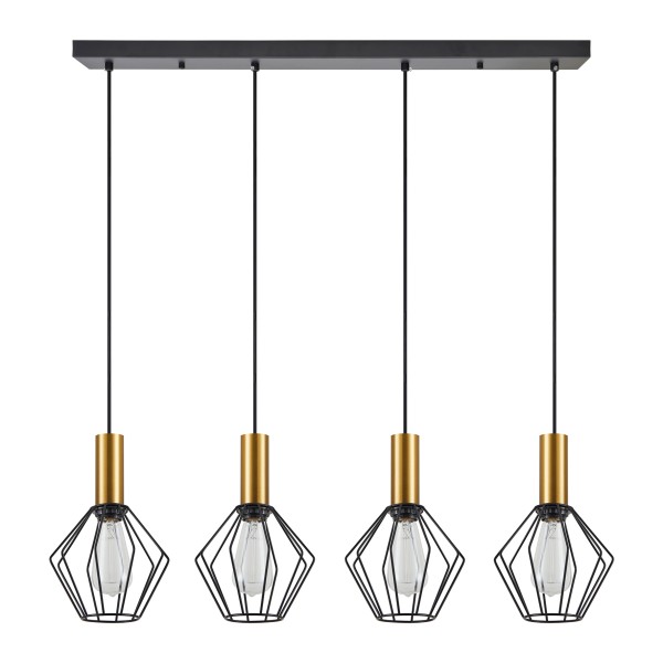 SE21-GM-4-4BL-GR1 ADEPT TUBE Gold Matt Pendant Black Metal Grid+