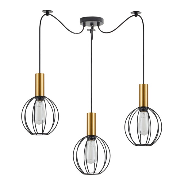 SE21-GM-4-BL3-GR1 ADEPT TUBE Gold Matt Pendant Black Metal Grid+