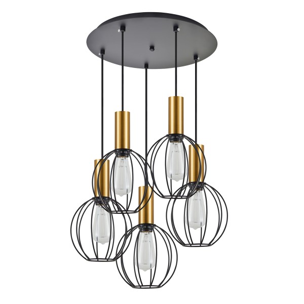 SE21-GM-4-5BL-GR1 ADEPT TUBE Gold Matt Pendant Black Metal Grid+