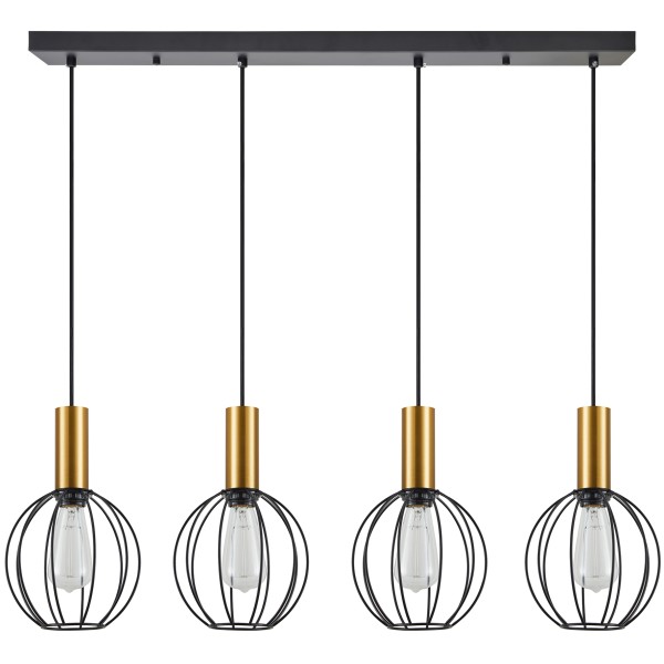 SE21-GM-4-4BL-GR1 ADEPT TUBE Gold Matt Pendant Black Metal Grid+