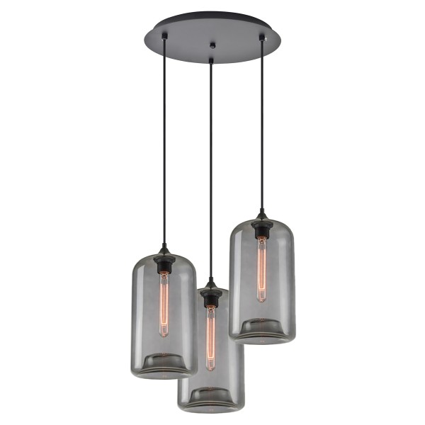 SE21-SM-19-30-3BL+ FEINT Smoked Glass Pendant+