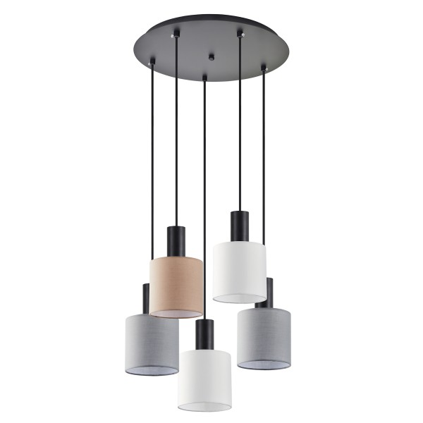 SE21-BL-4-5BL-SH123 ADEPT FLEX Black Pendant White, Grey, Brown Fabric Shade+