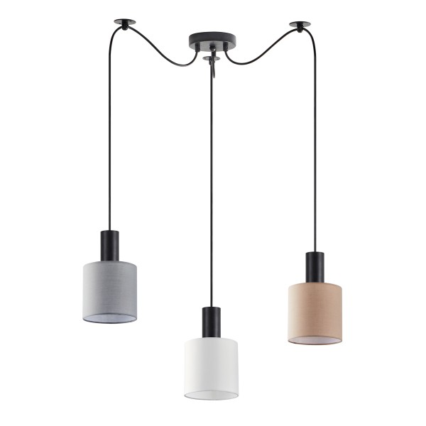 SE21-BL-4-BL3-SH12 ADEPT FLEX Black Pendant White, Grey, Brown Fabric Shade+