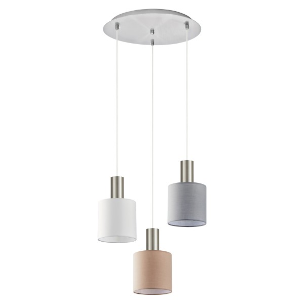 SE21-NM-4-3BL-SH123 ADEPT FLEX Nickel Matt Pendant White, Grey, Brown Fabric Shade+