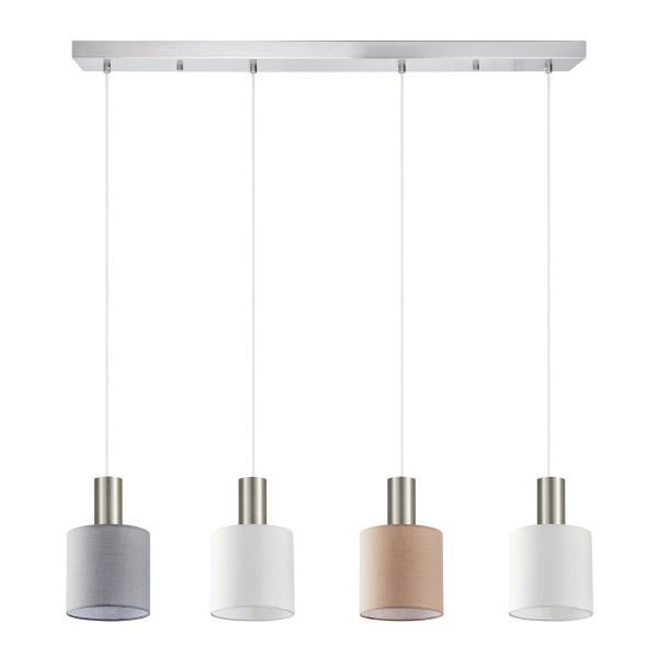 SE21-NM-4-4BL-SH123 ADEPT FLEX Nickel Matt Pendant White, Grey, Brown Fabric Shade+