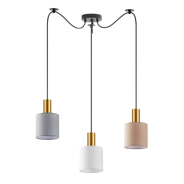 SE21-GM-4-BL3-SH12 ADEPT FLEX Gold Matt Pendant White, Grey, Brown Fabric Shade+