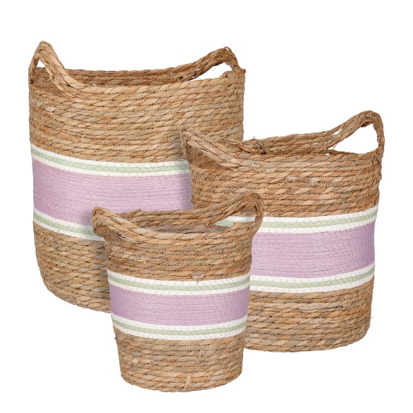 ΚΑΛΑΘΙ set/3 ΠΛΕΚΤΟ ΦΥΣΙΚΟ ΜΕ ΡΟΖ ΡΙΓΑ Lieto  lilac h33xd31cm seagrass