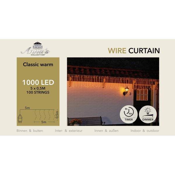 ΦΩΤΑΚΙΑ ΚΟΥΡΤΙΝΑ ΣΥΡΜΑ ICICLE 1000 LED CLASSIC WARM-TRANSPARENT CABLE (5X0,5M) [100 STRINGS]