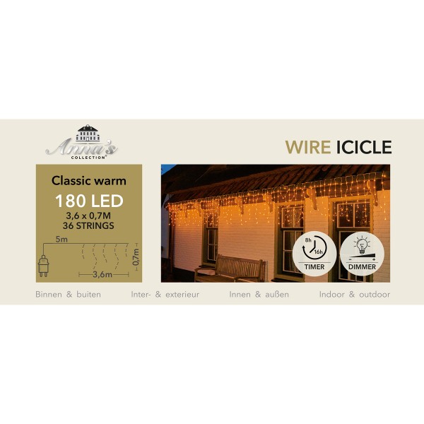 ΦΩΤΑΚΙΑ ΚΟΥΡΤΙΝΑ ΣΥΡΜΑ ICICLE 180 LED CLASSIC WARM-TRANSPARENT CABLE (3,6X0,7M) [36 STRINGS]