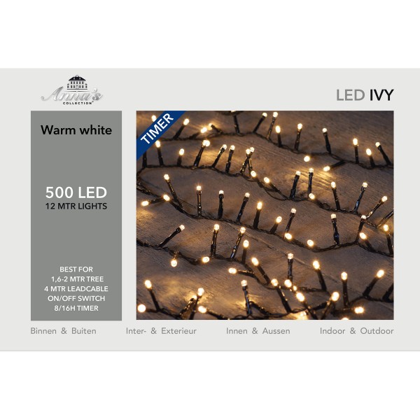 ΦΩΤΑΚΙΑ IVY 500LED/12Μ  ΘΕΡΜΟ ΛΕΥΚΟ 12M - 5MM CONCAVE LED - 4MTR LEAD CABLE ΜΑΥΡΟ - 31V/IP44 ΜΕΤΑΣΧΗΜ 3.6VA ΜΕ ΛΕΙΤΟΥΡΓΙ