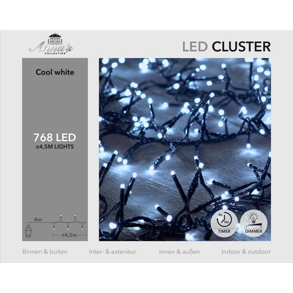 ΦΩΤΑΚΙΑ CLUSTER  768LED/4,5M ΨΥΧΡΟ ΛΕΥΚΟ - 4M ΚΑΛΩΔΙΟ ΜΑΥΡΟ 36V/IP44 ΜΕΤΑΣΧΗΜΑΤΙΣΤΗΣ 6VA - ON / 8/16H TIMER / OFF / DIMM