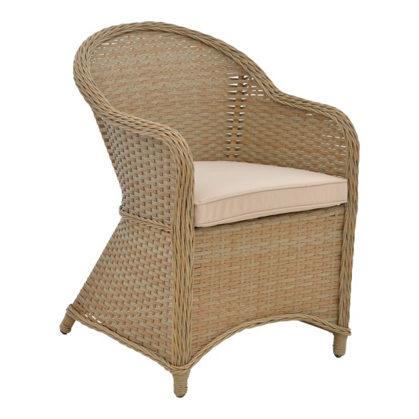 Πολυθρόνα κήπου Hadrian pakoworld rattan καφέ- textilene μπεζ 70x57x85εκ