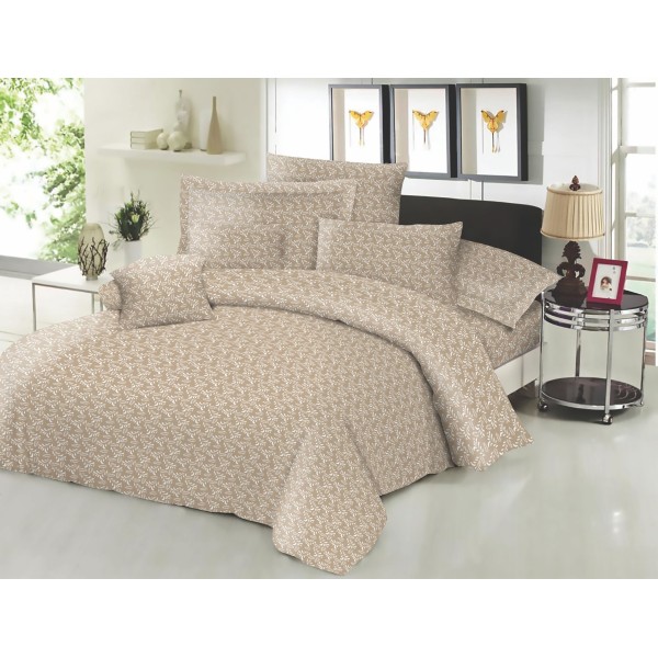 Σεντόνι Μεμονωμένο Εμπριμέ Polycotton Διπλό 200x240εκ. Fern Beige Komvos Home 7002188-49