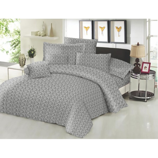 Σεντόνι Μεμονωμένο Εμπριμέ Polycotton Διπλό 200x240εκ. Fern Grey Komvos Home 7002188-52