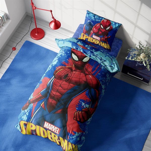 Σετ Παπλωματοθήκη Βαμβακερή Μονή 160x240εκ. Spiderman 710 Electric Blue Marvel DimCol