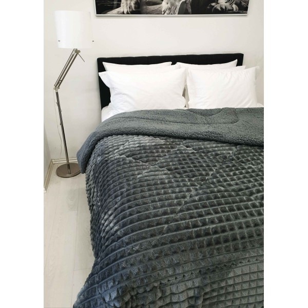 Κουβερτοπάπλωμα Flannel-Sherpa Υπέρδιπλο 220x240εκ. Comfort Rib Cut Dark Grey Le Blanc 7001051-11