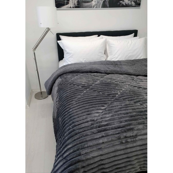 Κουβερτοπάπλωμα Flannel-Sherpa Υπέρδιπλο 220x240εκ. Comfort Wide Cut Dark Grey Le Blanc 7001051-16