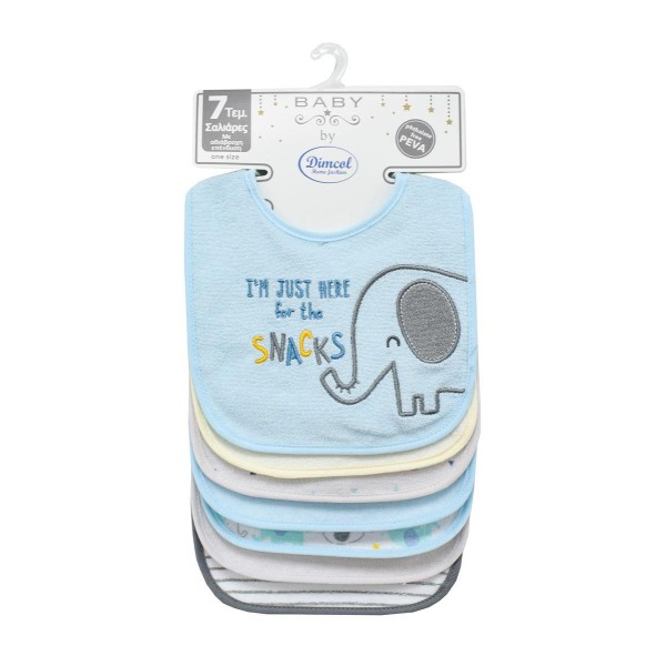 Σετ 7τμχ Σαλιάρες Polycotton Elephant 19 Sky Blue Dimcol