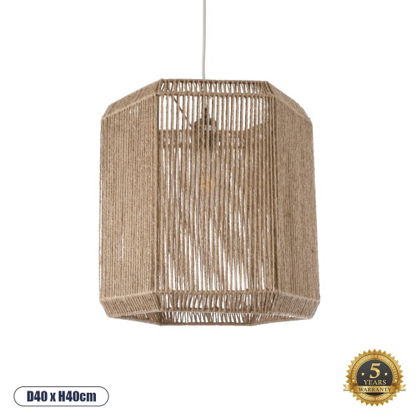 GloboStar® CAYMAN 00519 Boho Κρεμαστό Φωτιστικό Οροφής Μονόφωτο 1 x E27 AC220-240V IP20 - Φ40 x Υ40cm - Μπεζ Λεπτό Σχοινί Τριχιά Πλέγμα - 5 Χρόνια Εγγύηση