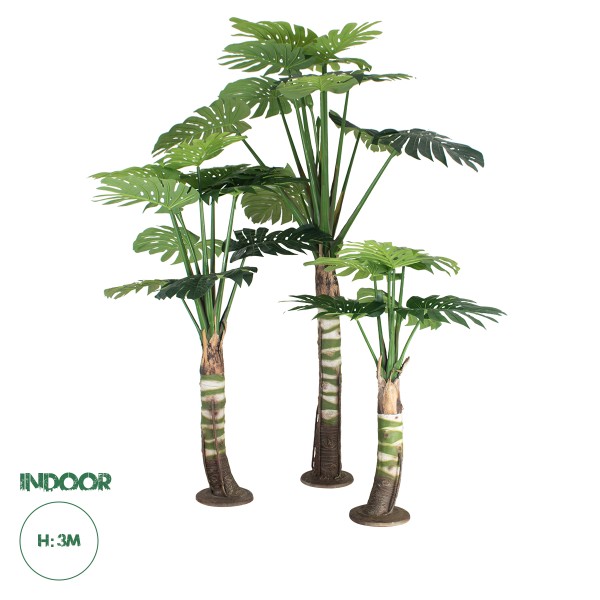 GloboStar® Artificial Garden MONSTERA SET 20090 Τεχνητό Διακοσμητικό Σετ Φυτών Μονστέρα A:Υ300cm B:Υ200cm C:Υ150cm