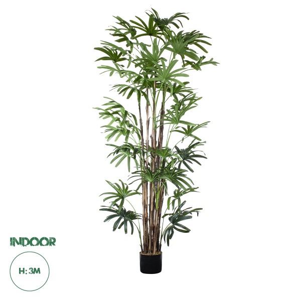 GloboStar® Artificial Garden BROADLEAF LADY PALM TREE 20384 Τεχνητό Διακοσμητικό Φυτό Πλατύφυλλος Φοίνικας Μπαμπού Υ300cm